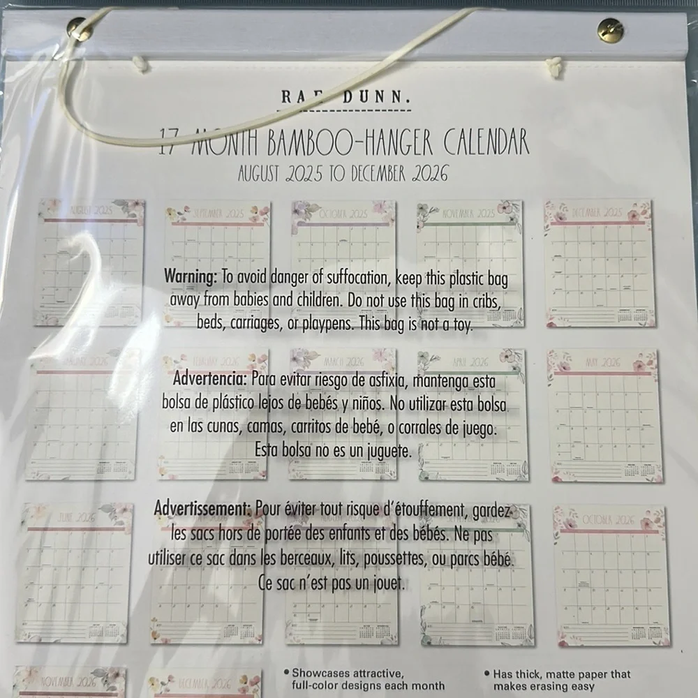NWT Rae Dunn Bamboo Hanging Calendar